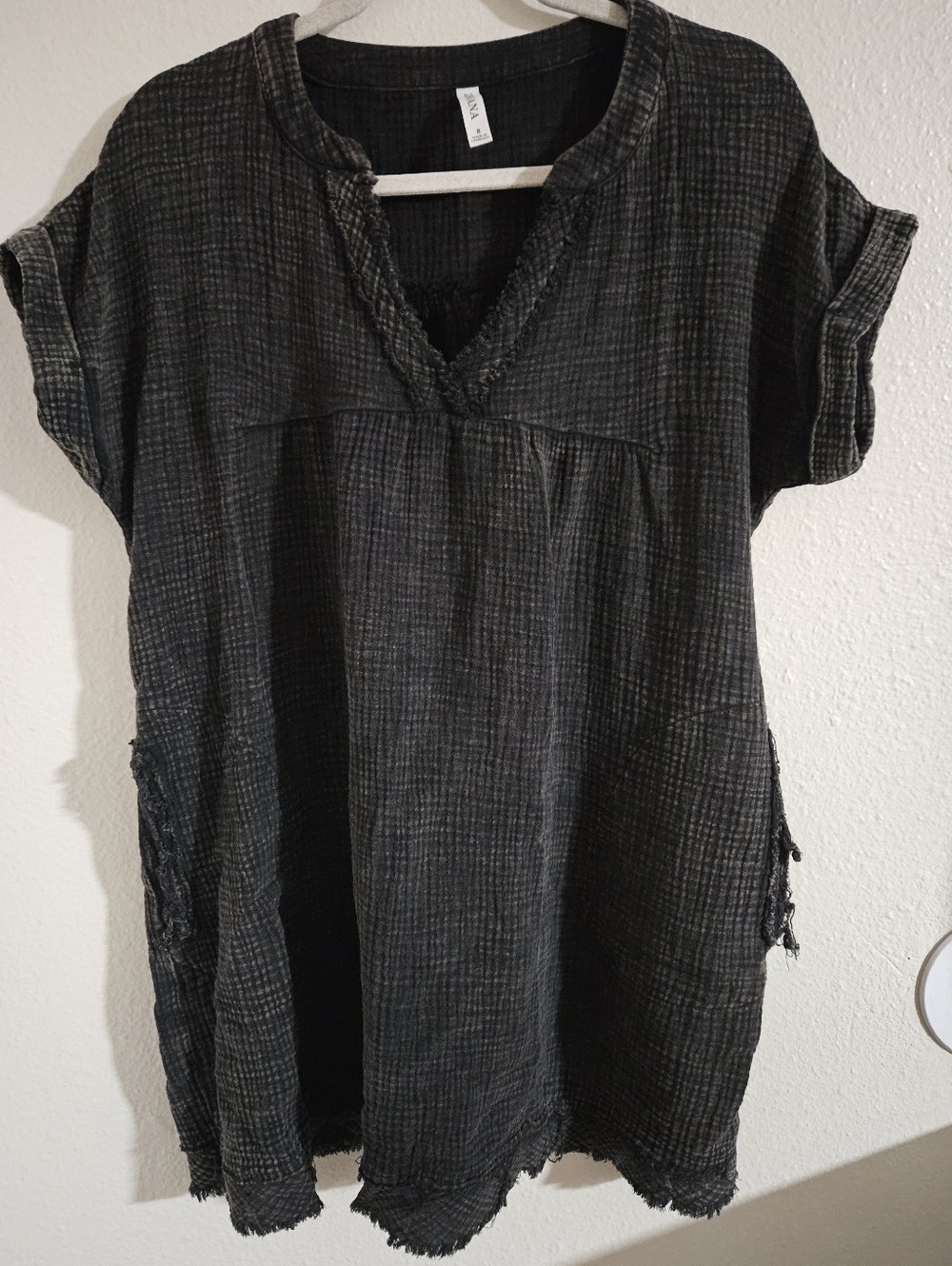 Mineral Wash Double Gauze Dress // Raw Hem V-Neck Babydoll // Coastal Summer Ash